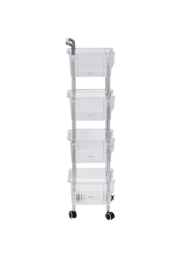حامل تخزين أكريليك مضلع بأربعة أرفف مزود بعجلات لسهولة النقل. متعدد الاستخدامات:  للفواكه والخضراوات لتخزين البرطمانات والزيوت لتخزين المناشف والشامبو لتخزين الكتب والألعاب لتخزين المطهرات ومستلزمات التنظيف - Image 5