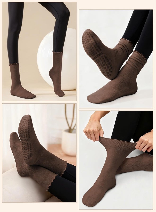Darller 5 Pairs Pilates Socks with Grips for Women, Non Slip Cotton Ruffle Yoga Socks for Barre Workout Hospital, Multicolor 5 Pairs - Image 3