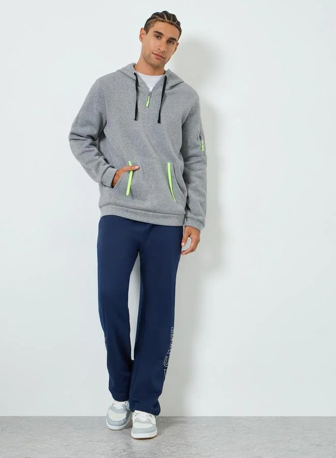 Take Two Men Solid Half-Zip Kangaroo Pocket Detail Hoodie