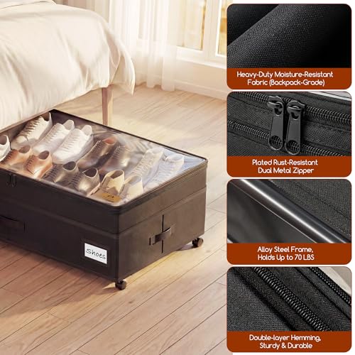 Amoowis Under Bed Storage with Wheels, Adjustable Height Underbed Storage Containers, 2 Pack 65L Bins, Heavy-Duty 600D Fabric & Steel Frame for Clothes, Shoes, Bedding - Image 4