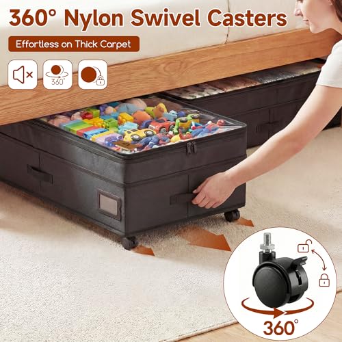 Amoowis Under Bed Storage with Wheels, Adjustable Height Underbed Storage Containers, 2 Pack 65L Bins, Heavy-Duty 600D Fabric & Steel Frame for Clothes, Shoes, Bedding - Image 5