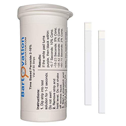 Bartovation Very High Level Hydrogen Peroxide H2O2 Test Strips, 2-10%, Time Based Test [Vial of 50 Strips] - Image 1