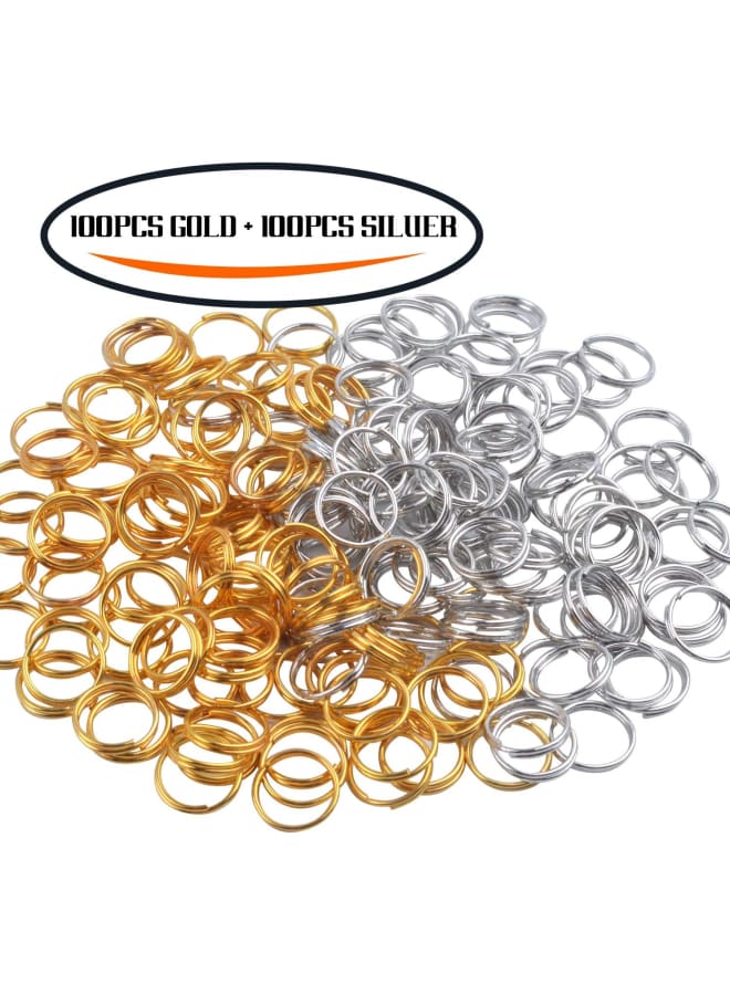 حلقة مفاتيح صغيرة 10 مم، 200 قطعة سلسلة مفاتيح صغيرة حلقة معدنية صغيرة حلقات مفاتيح مقسمة لتنظيم المفاتيح، توصيل المجوهرات بنفسك - فضي وذهبي