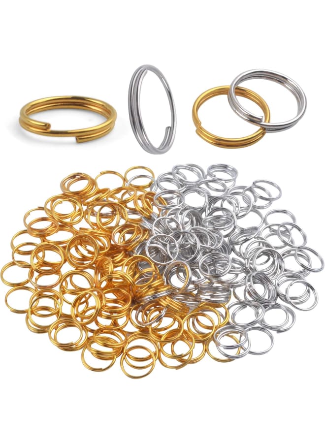 حلقة مفاتيح صغيرة 10 مم، 200 قطعة سلسلة مفاتيح صغيرة حلقة معدنية صغيرة حلقات مفاتيح مقسمة لتنظيم المفاتيح، توصيل المجوهرات بنفسك - فضي وذهبي