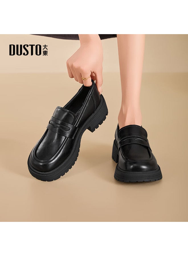 Dusto Women's Loafers Trendy Black Platform Leather Shoes 0631 Black Size 36 - Image 2