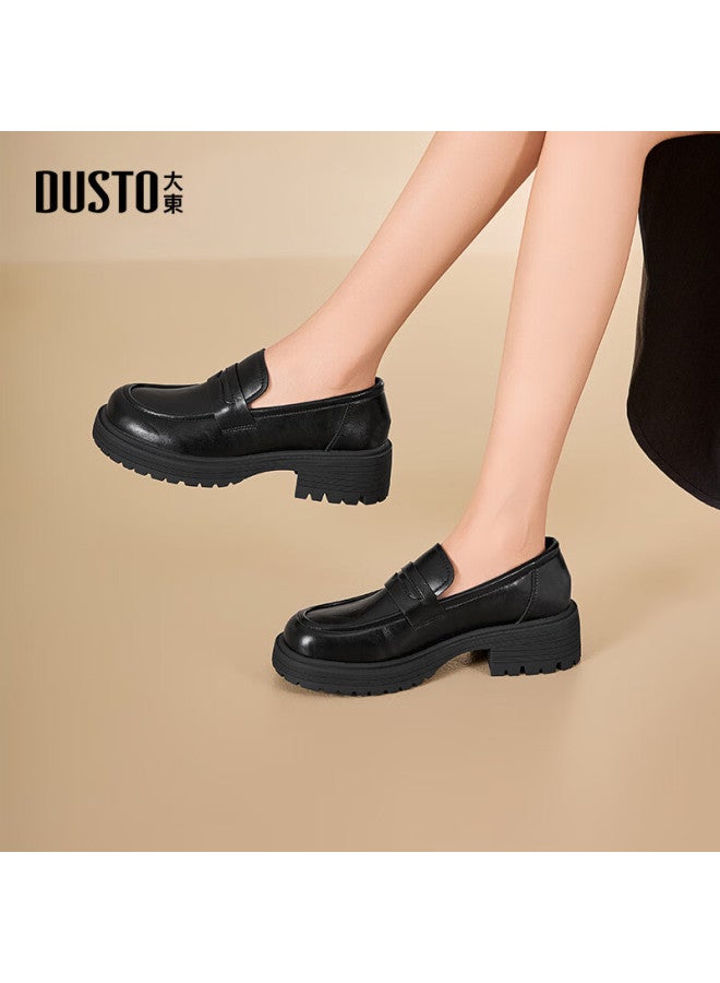Dusto Women's Loafers Trendy Black Platform Leather Shoes 0631 Black Size 36 - Image 1