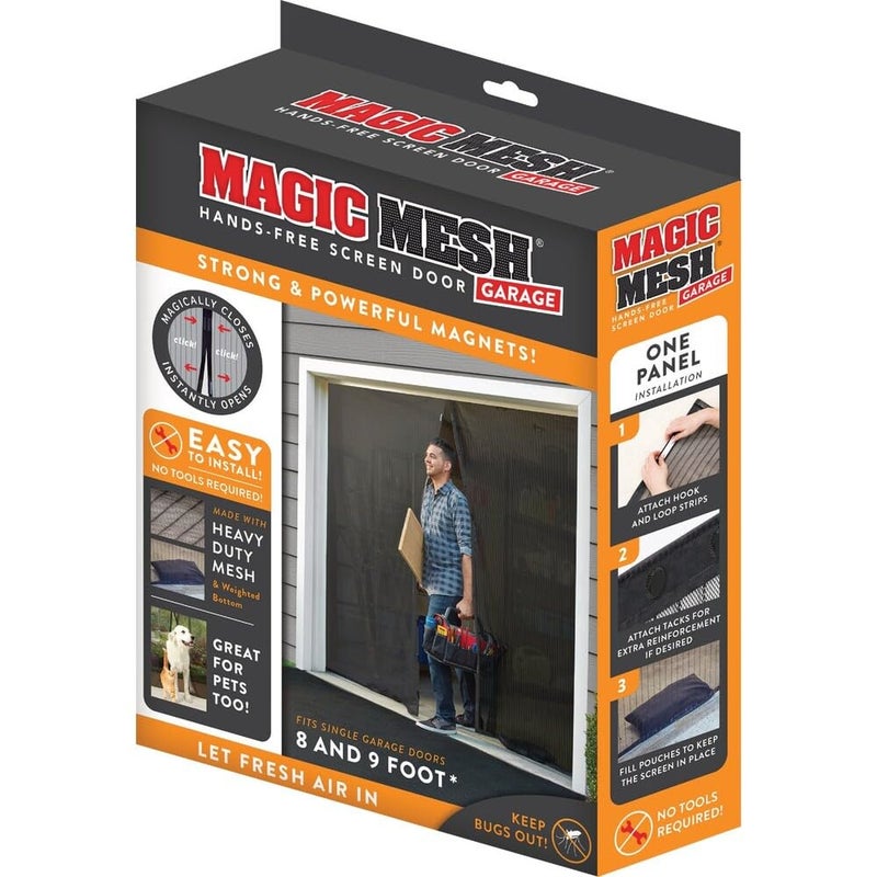 Magic Mesh Garage Door Screen, Black | Magnetic Closure, Breezy Net, Mosquito & Bug Screen for Standard 2 Door Garage, Kid & Pet Friendly | Size 109" x 84.5" (Pack of 1) - Image 1