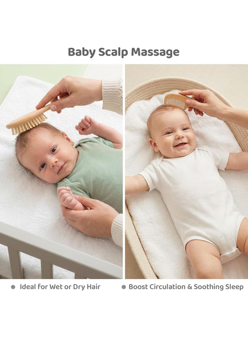 olayks 5 Piece Baby Brush and Comb Set, Wooden Baby Brush with Natural Ultra Soft Goat Hair, Baby Hair Brush for Newborn, Baby Brush Set for Boy Girl (Brown) - Image 4