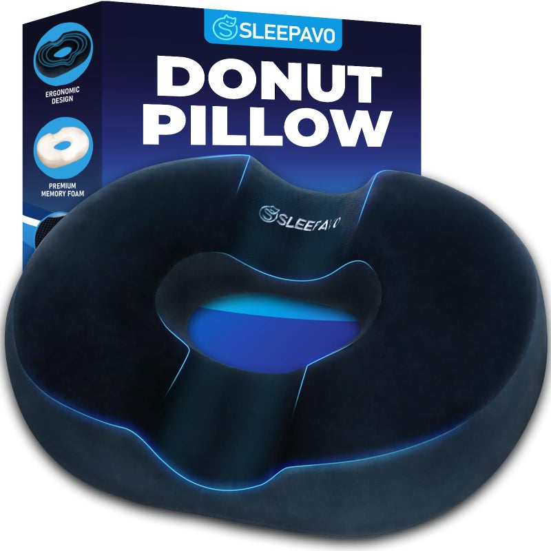 Sleepavo Butt Donut Pillow for Tailbone Pain Relief Cushion Medium - Hemorrhoid Pillows - Sitting Butt Pillow for Office Chair, Travel, Car, Coccyx, Sciatica, Postpartum Sitting Donut Seat Cushion - Image 1