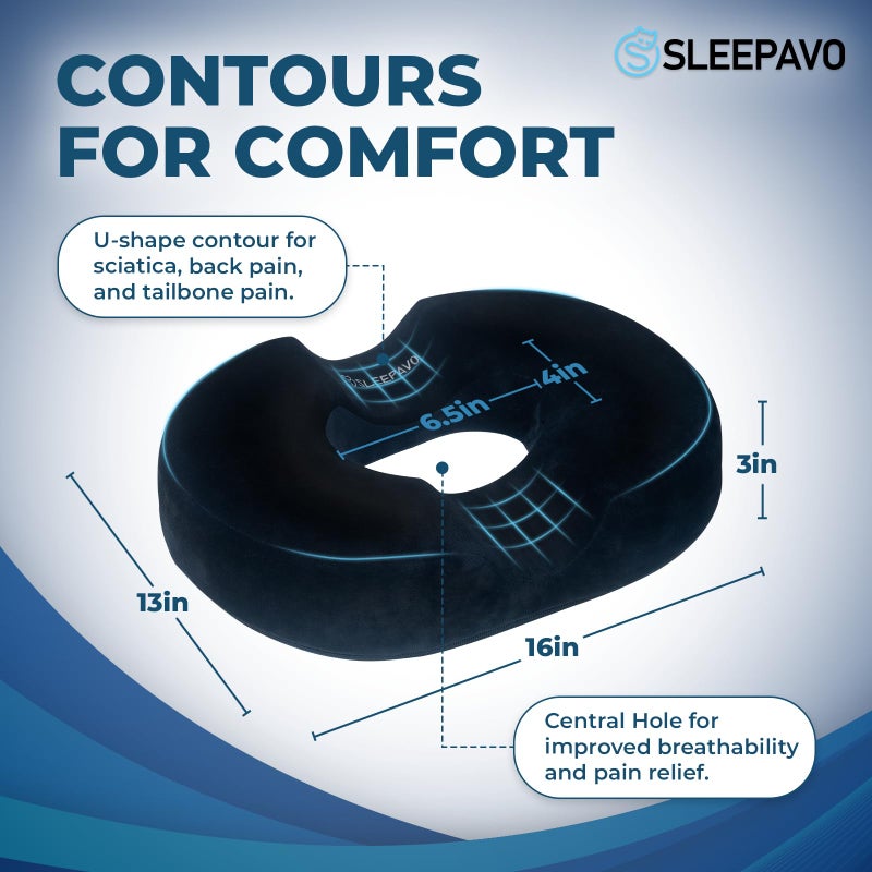 Sleepavo Butt Donut Pillow for Tailbone Pain Relief Cushion Medium - Hemorrhoid Pillows - Sitting Butt Pillow for Office Chair, Travel, Car, Coccyx, Sciatica, Postpartum Sitting Donut Seat Cushion - Image 2