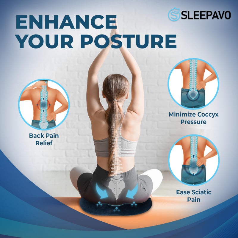 Sleepavo Butt Donut Pillow for Tailbone Pain Relief Cushion Medium - Hemorrhoid Pillows - Sitting Butt Pillow for Office Chair, Travel, Car, Coccyx, Sciatica, Postpartum Sitting Donut Seat Cushion - Image 4