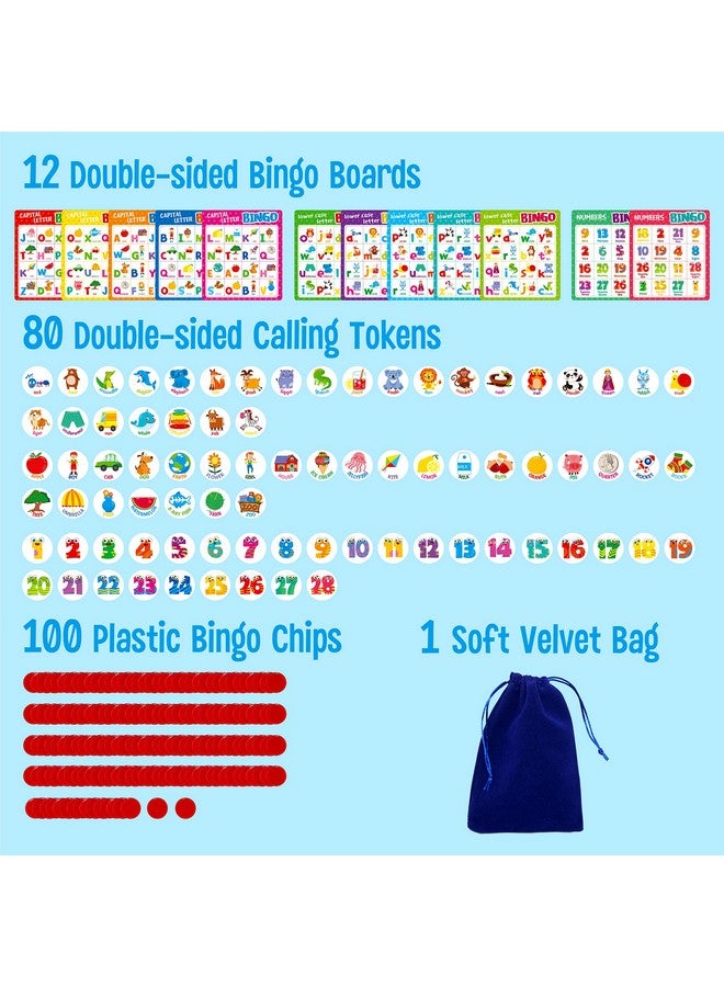 Alphabet Bingo Game Uppercase/Lowercase/Number Bingo Game Abc And 123 Bingo Board Game For Kindergarten And Preschool Kids 48 Perfect For Classroom & At Home