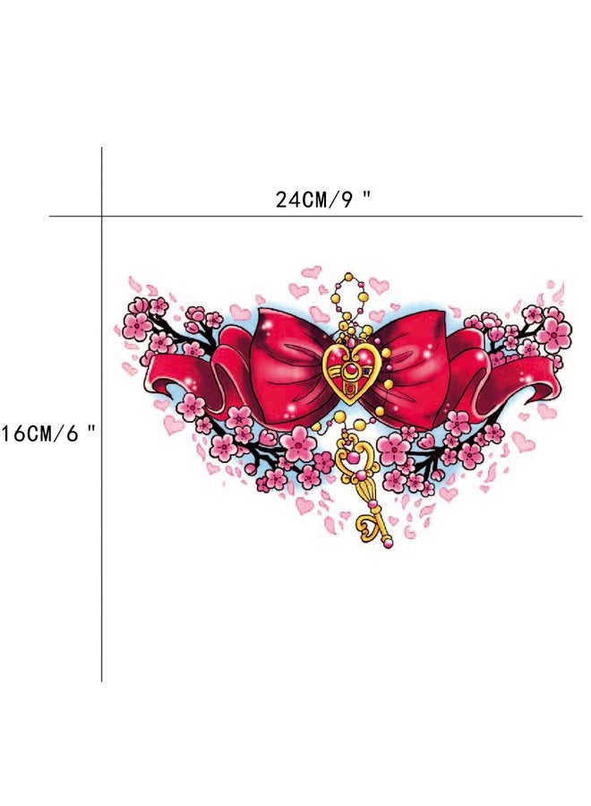 TAFLY Beautiful Fake 3D Decal Temporary Tattoo for Women Bow Tie Key Design Tattoo Sticker Body Chest Waist Art Tattoos 3 Sheets - Image 2