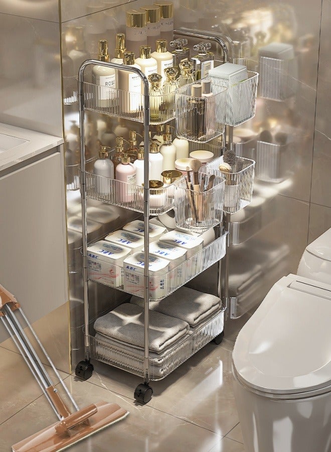 4 Tier Transparent Acrylic Storage Shelf,Utility Storage Rack for Livingroom,Kitchen and Bathroom,Storage Cart with Handle and Silent Universal Wheels