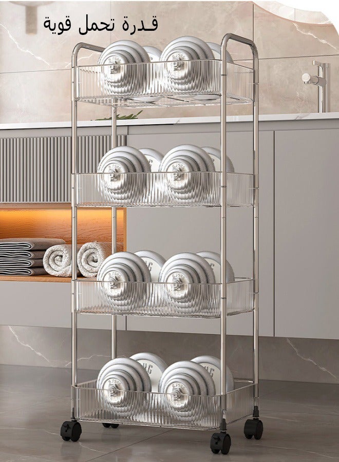 4 Tier Transparent Acrylic Storage Shelf,Utility Storage Rack for Livingroom,Kitchen and Bathroom,Storage Cart with Handle and Silent Universal Wheels