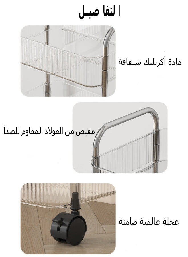 4 Tier Transparent Acrylic Storage Shelf,Utility Storage Rack for Livingroom,Kitchen and Bathroom,Storage Cart with Handle and Silent Universal Wheels