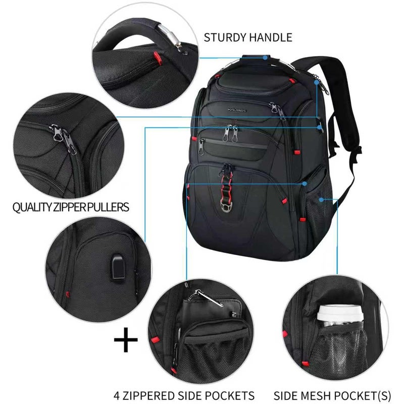 KROSER TSA Friendly Travel Laptop Backpack 17.3 inch XL Computer Backpack Water-Repellent College Daypack Business Backpack with RFID Pockets & USB Port for Men/Women-Black - Image 5