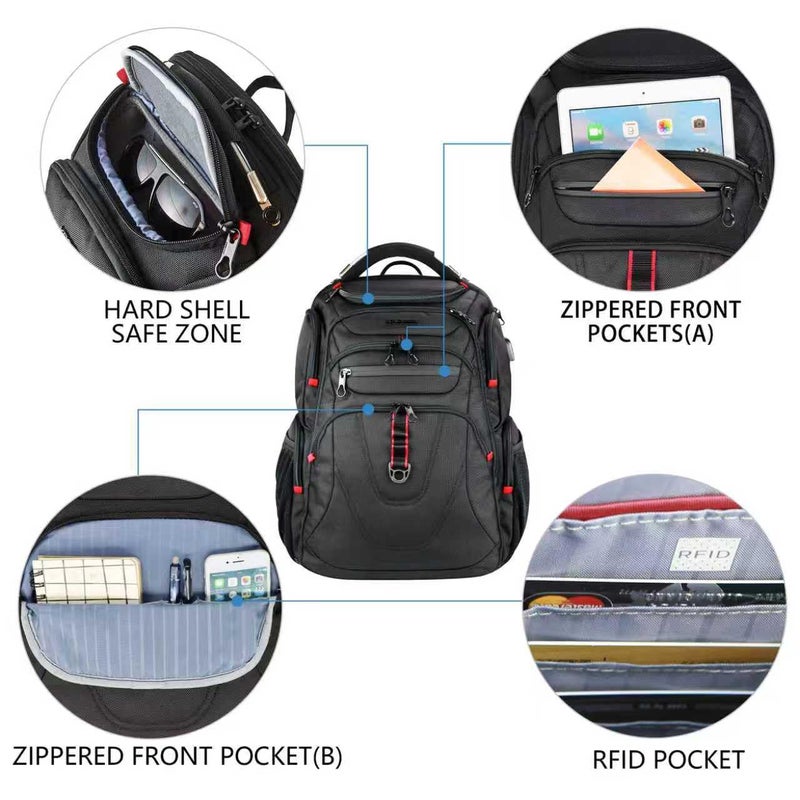 KROSER TSA Friendly Travel Laptop Backpack 17.3 inch XL Computer Backpack Water-Repellent College Daypack Business Backpack with RFID Pockets & USB Port for Men/Women-Black - Image 4