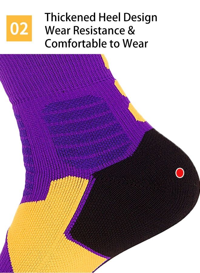Ant Basketball Sock for Men Boys, Cushioned Athletic Breathable Mid Socks, Outdoor Athletic Running Professional Thick Socks Purple/Yellow/Black - Image 4