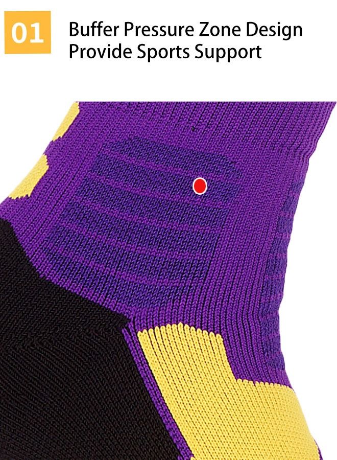 Ant Basketball Sock for Men Boys, Cushioned Athletic Breathable Mid Socks, Outdoor Athletic Running Professional Thick Socks Purple/Yellow/Black - Image 3