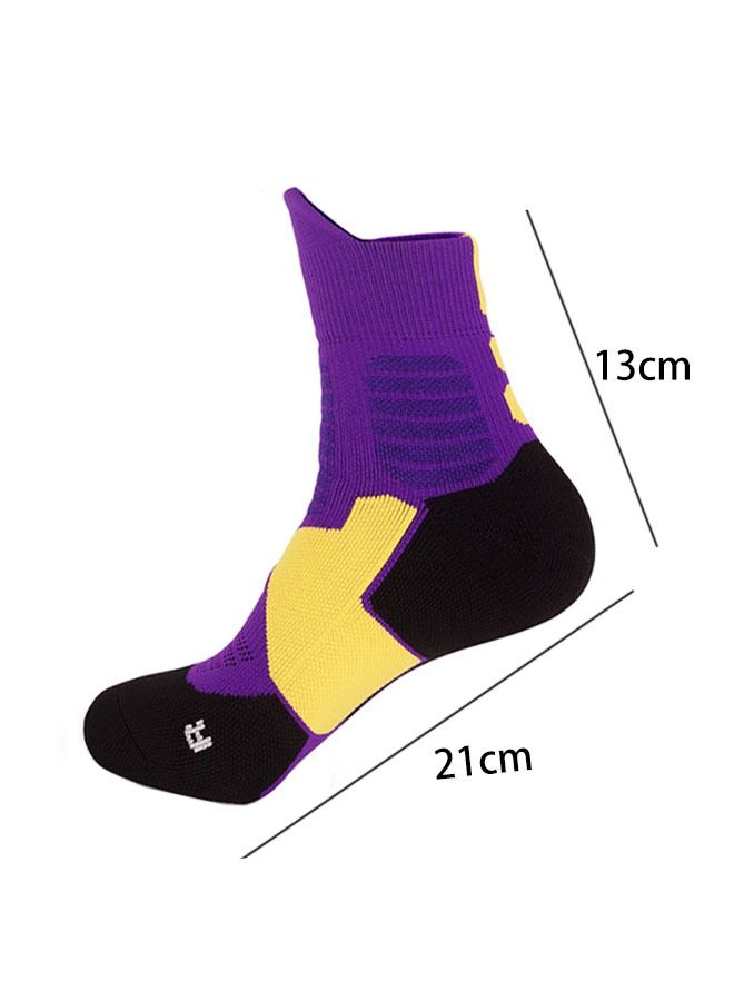 Ant Basketball Sock for Men Boys, Cushioned Athletic Breathable Mid Socks, Outdoor Athletic Running Professional Thick Socks Purple/Yellow/Black - Image 2