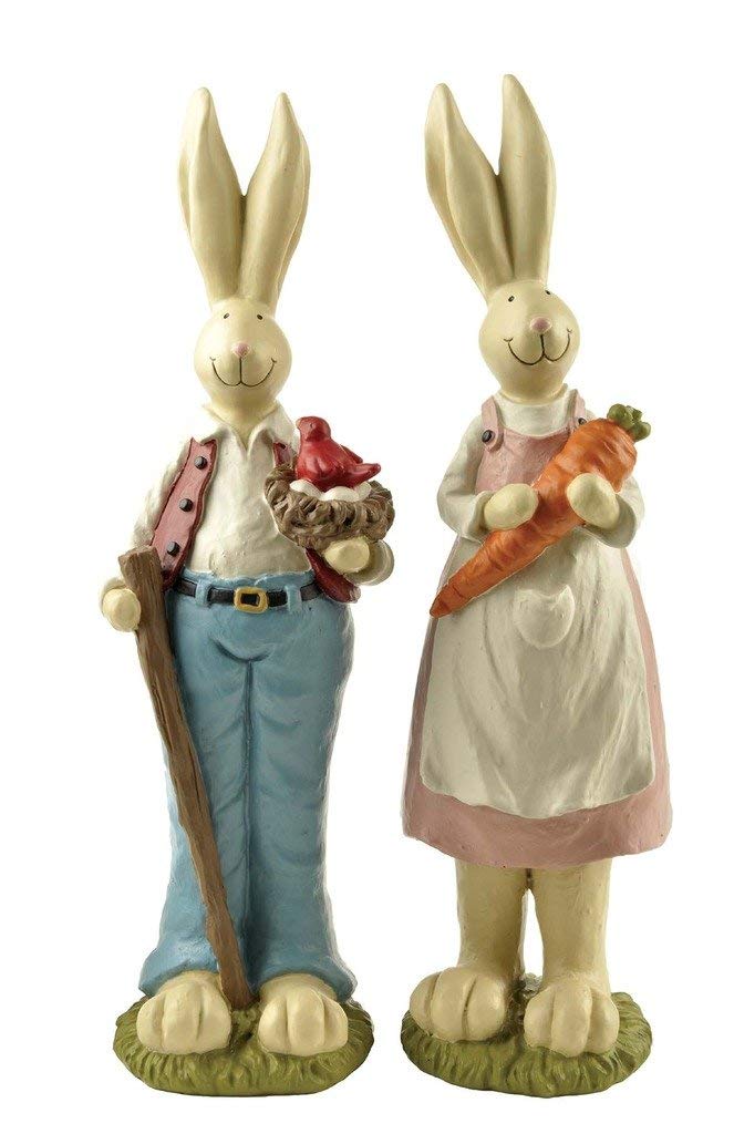 ENNAS Easter Bunny Decorations Couple Rabbit Holding Bird Chutes and Carrot, Hand-Painted Crafts Statue, Spring Easter Bunny Figurine-9''H - Image 1