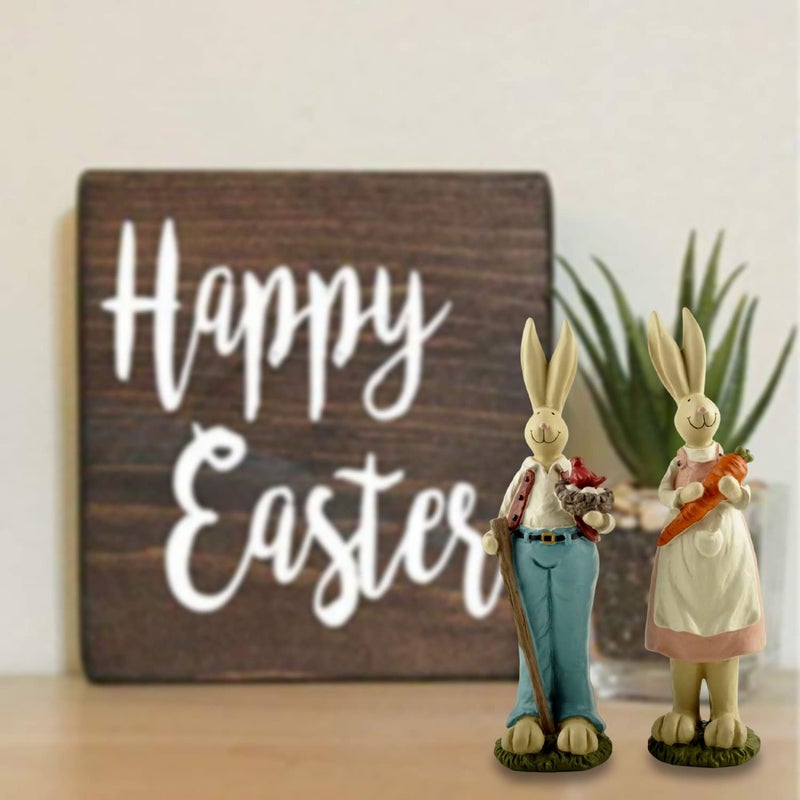 ENNAS Easter Bunny Decorations Couple Rabbit Holding Bird Chutes and Carrot, Hand-Painted Crafts Statue, Spring Easter Bunny Figurine-9''H - Image 2