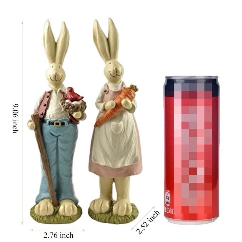ENNAS Easter Bunny Decorations Couple Rabbit Holding Bird Chutes and Carrot, Hand-Painted Crafts Statue, Spring Easter Bunny Figurine-9''H - Image 4