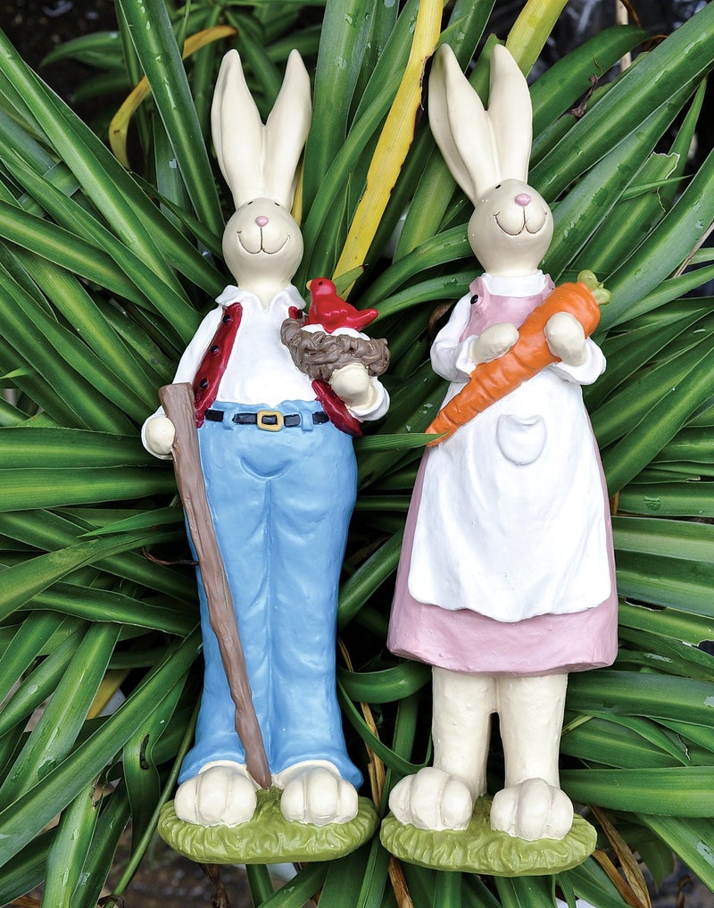 ENNAS Easter Bunny Decorations Couple Rabbit Holding Bird Chutes and Carrot, Hand-Painted Crafts Statue, Spring Easter Bunny Figurine-9''H - Image 5