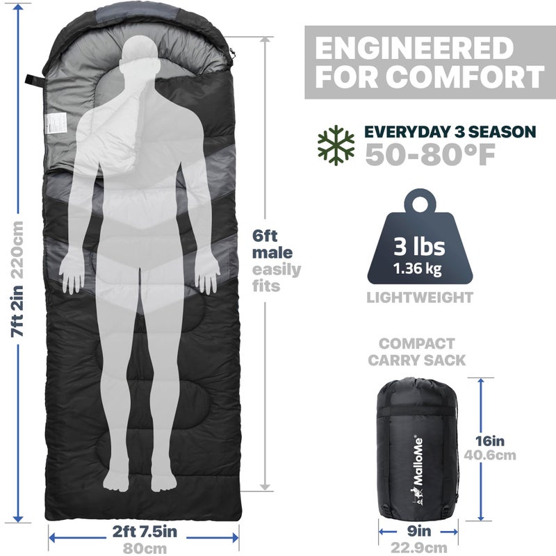 MalloMe Sleeping Bags for Adults Cold Weather & Warm - Backpacking Camping Sleeping Bag for Kids 10-12, Girls, Boys - Lightweight Compact Camping Essentials Gear Accessories Hiking Sleep Must Haves - Image 2