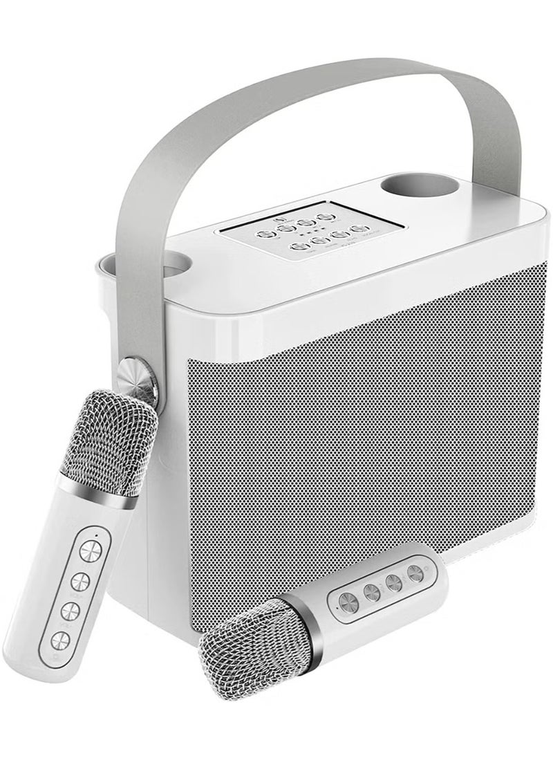 YS YS-219 Bluetooth Karaoke Speaker System with Dual Wireless Microphones – Powerful and Portable Sound System with Deep Bass, Vocal Effects, USB/TF Card Playback, AUX Input, and Rechargeable Battery – Ideal for Outdoor Parties, Events & Gatherings Silver  - Image 1