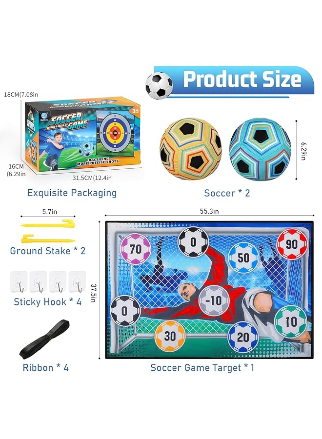 DMG TECH Kids Soccer Ball Outdoor Soccer Ball Game For Kids And Adults Soccer Ball Set With 1 Flannel Soccer Goal 2 Footballs 4 Sticky Hooks 4 Black Ribbons And 2 Ground Stakes (59 * 39In) - Image 4