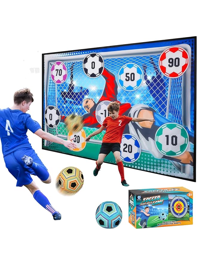 DMG TECH Kids Soccer Ball Outdoor Soccer Ball Game For Kids And Adults Soccer Ball Set With 1 Flannel Soccer Goal 2 Footballs 4 Sticky Hooks 4 Black Ribbons And 2 Ground Stakes (59 * 39In) - Image 1