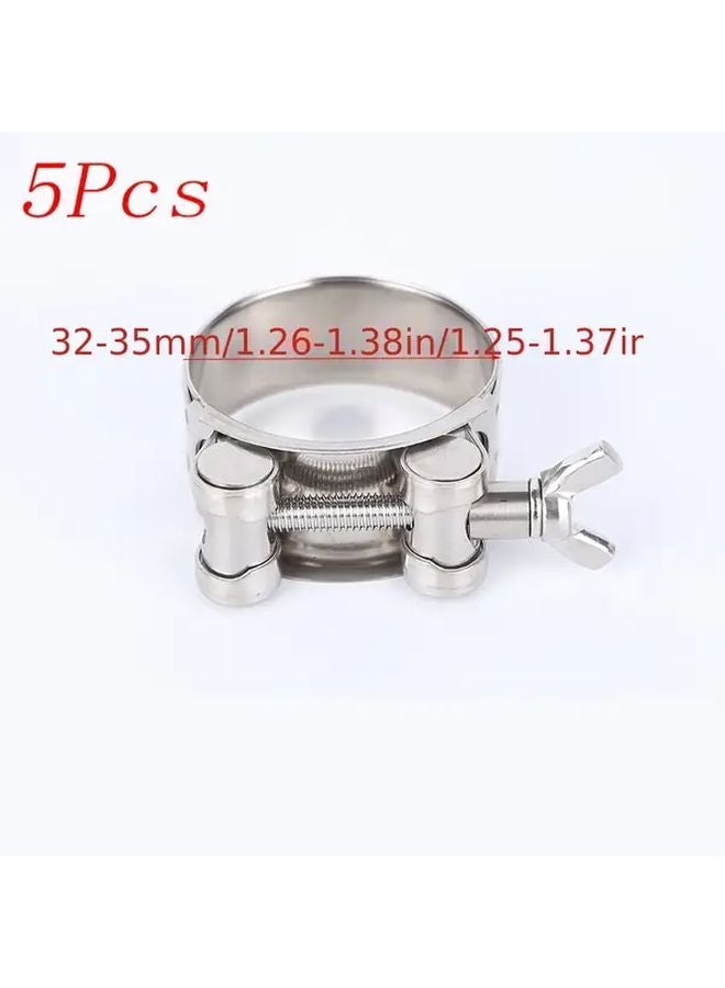 5pcs 32 35mm 304 Stainless Steel Pipe Clamps Adjustable Handle Leak Proof - Image 1