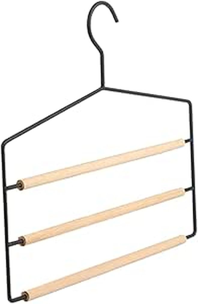 Space Saving Pants Hangers Wrinkle Free Multi Purpose Wardrobe Organizer Black - Image 1