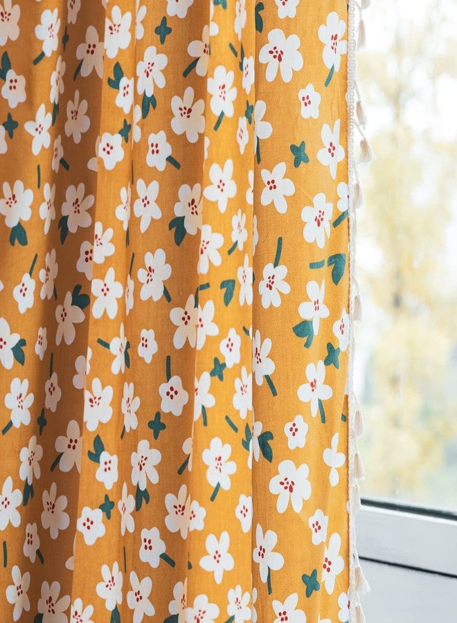 Deeprove ستارة ديبروف بوهو بطول 84 بوصة، بنقشة زهور صفراء ريفية، مصنوعة من القطن والكتان، مزينة بشرابات وجيب للعمود، توفر تعتيمًا جزئيًا، بتصميم ريفي بوهيمي، مناسبة لغرفة نوم الأطفال، لوحة واحدة، عرض 55 بوصة × طول 84 بوصة - Image 2