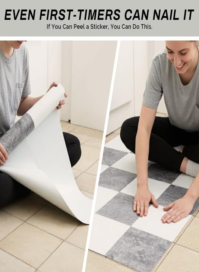 auxua Peel and Stick Floor Tile, Marble Pattern Continuous Vinyl Roll Flooring - 15.7'' x 19.68 ft Roll Covers 25.83 sq. ft, Effortless Alignment, Seamless Look Design for Bathroom, Kitchen - Image 4