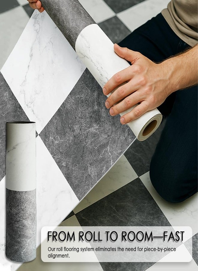 auxua Peel and Stick Floor Tile, Marble Pattern Continuous Vinyl Roll Flooring - 15.7'' x 19.68 ft Roll Covers 25.83 sq. ft, Effortless Alignment, Seamless Look Design for Bathroom, Kitchen - Image 2