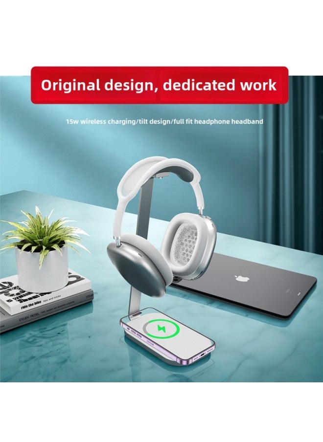 Generic - Product Wireless Charging Earphone Stand Headset Stand Headset Aluminum Metal Stand Airpods Max-Color:Wireless Charging Silver White Model (15w) - Image 1
