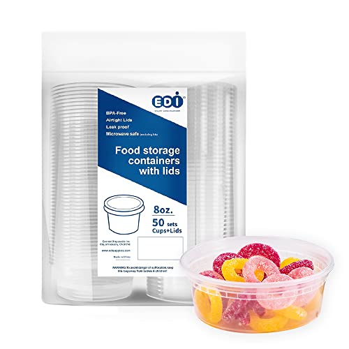 EDI [8 OZ, 50 Sets] Plastic Deli Food Storage Containers with Airtight Lids | Microwave-, Freezer-, Dishwasher-Safe | BPA Free | Heavy-Duty | Meal Prep | Leakproof | Recyclable - Image 1