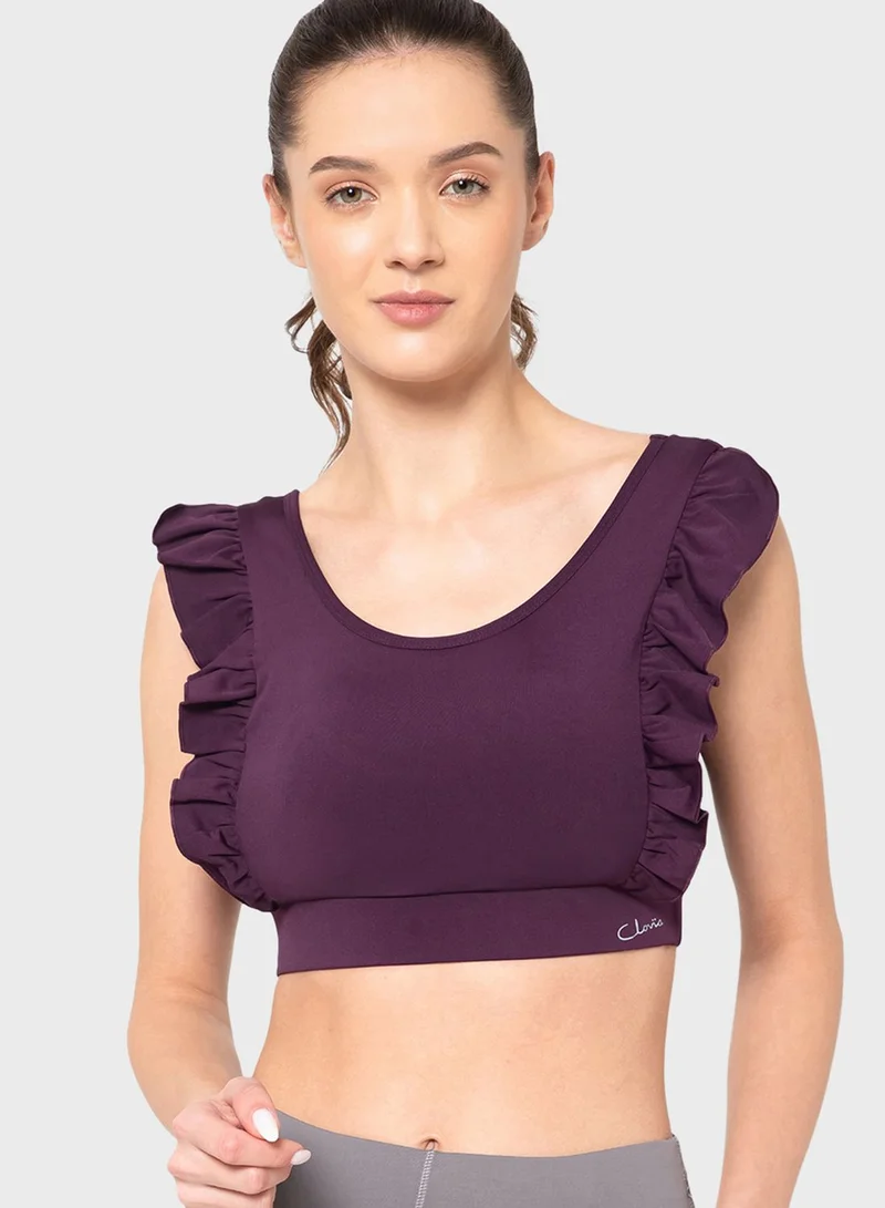 Clovia Ruffle Sleeve Sports Bra