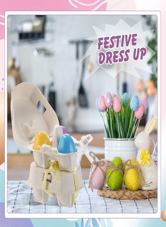 Fullhawl 24 Pcs Egg Cartons White Heart Shaped Egg Holder Natural Pulp Paper for Chicken Eggs with Macaron Color Label Ribbon for Easter Gift, Arts and Crafts Reusable (Cute) - Image 3