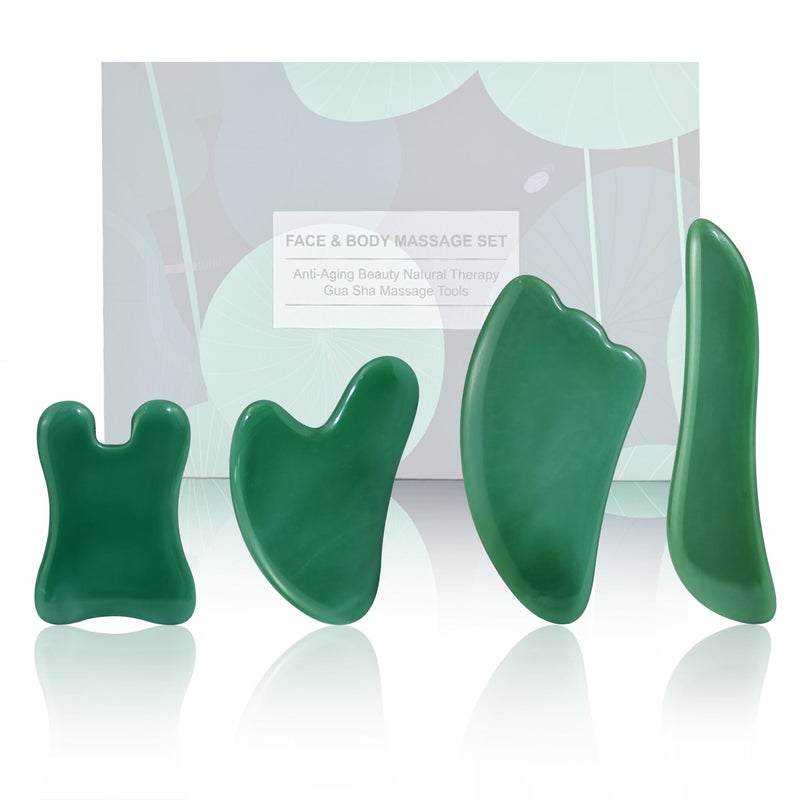 Rena Chris Guasha Massage Tool 4 Pcs Gua Sha Facial Tool Guasha Board for SPA Acupuncture Therapy Trigger Point Treatment Gua Sha Scraping Massage ToolGreen