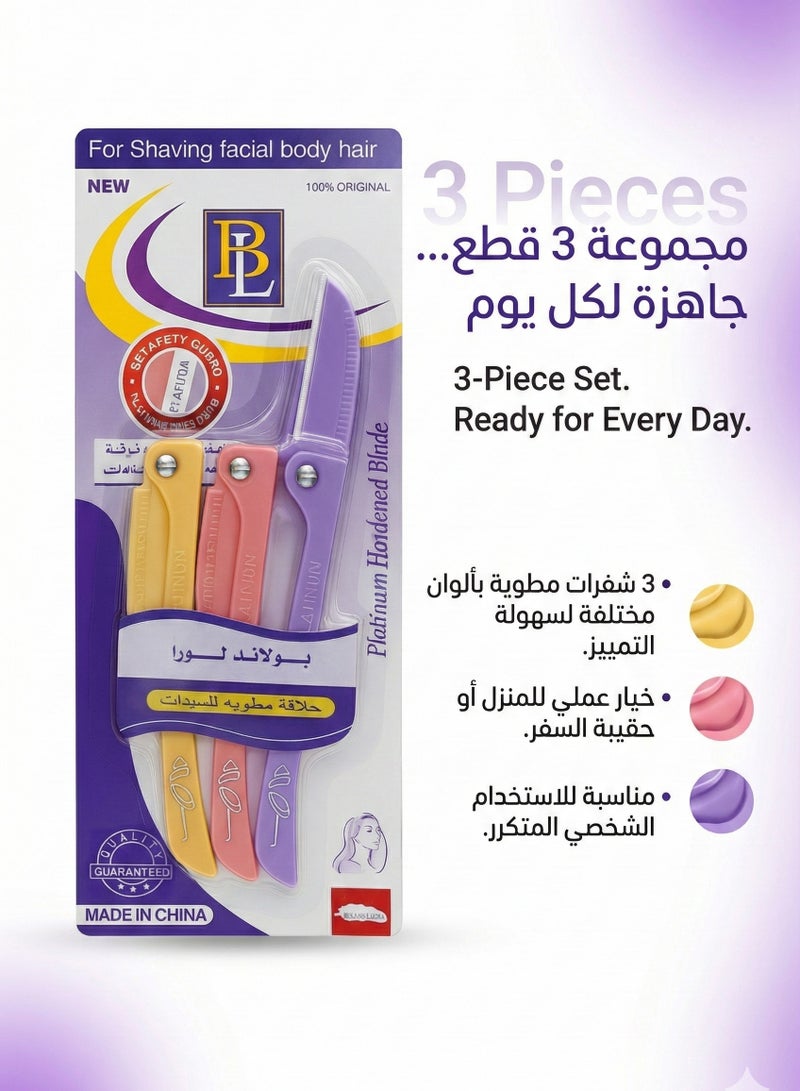 BOLAND LAURA Flamingo Razors for Women Facial and Body Hair Removal 3 Blades Yellow/Pink/Purple 6 boxes - Image 3
