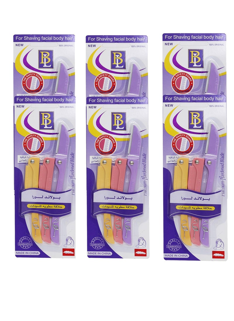 BOLAND LAURA Flamingo Razors for Women Facial and Body Hair Removal 3 Blades Yellow/Pink/Purple 6pcs  - Image 1