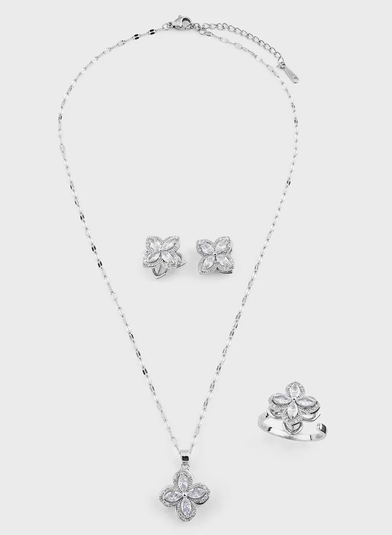 ايلا ليمتد اديشن Floral Diamante Pendant ,Ring & Earring Set
