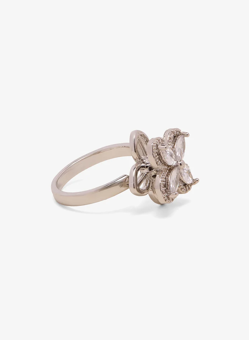 Ella Limited Edition Silver Floral Diamante Pendant ,Ring & Earring Set for Women | Best Price UAE