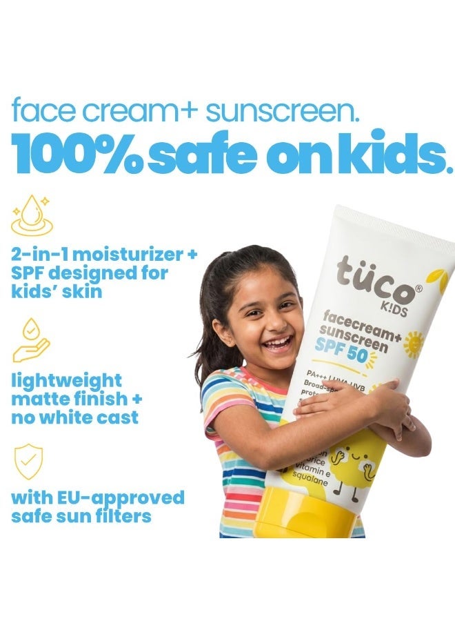 Tuco® Kids 2 in 1 Face Cream + Sunscreen SPF 50 with Saffron oil | UVA/UVB PA++++ | Broad Spectrum Protection | Benzophenone- 3 and Avobenzone Free | Ages 2-5, 5-10, 10-15 | 50gm - Image 2