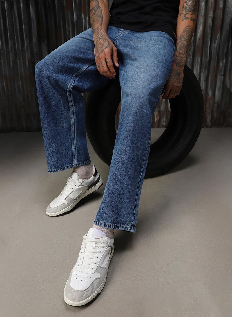 HIGH STAR Men's Indigo 100% Cotton Distressed Full Length Loose Fit Jeans  - Image 5