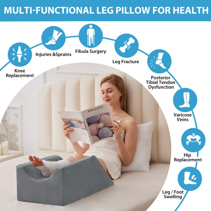 MEGCXIT Leg Pillow Elevation Blood Circulation, Wedge Pillow for Legs Swelling, Knee Pillow Wedge Post Surgery, Leg Elevation Pillows for After Surgery, Memory Foam Foot Leg Elevating Pillow, Grey - Image 4
